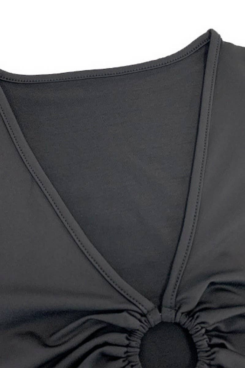 CWTBLL3779_NAVEL-EXPOSED HOLLOW PLEATED CROPPED T-SHIRT