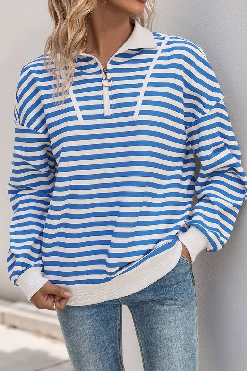 CWTBLL00752_STRIPED CASUAL POLO NECK ZIP-UP SWEATSHIRT