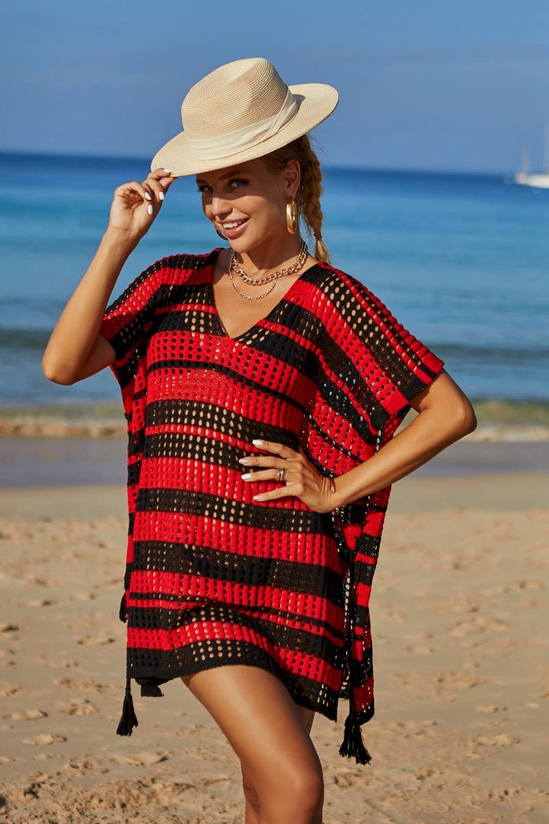 CWOSWS0031_Crochet Bikini Cover V-Neck Beach Top Sweater