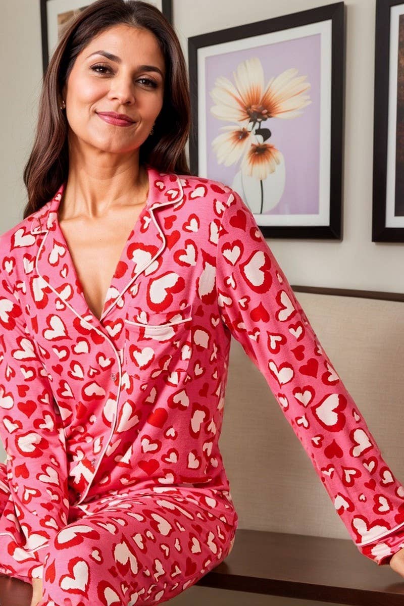 CWSPJ0433_HEART PRINT LONG SLEEVE PAJAMA SET WITH COLLAR