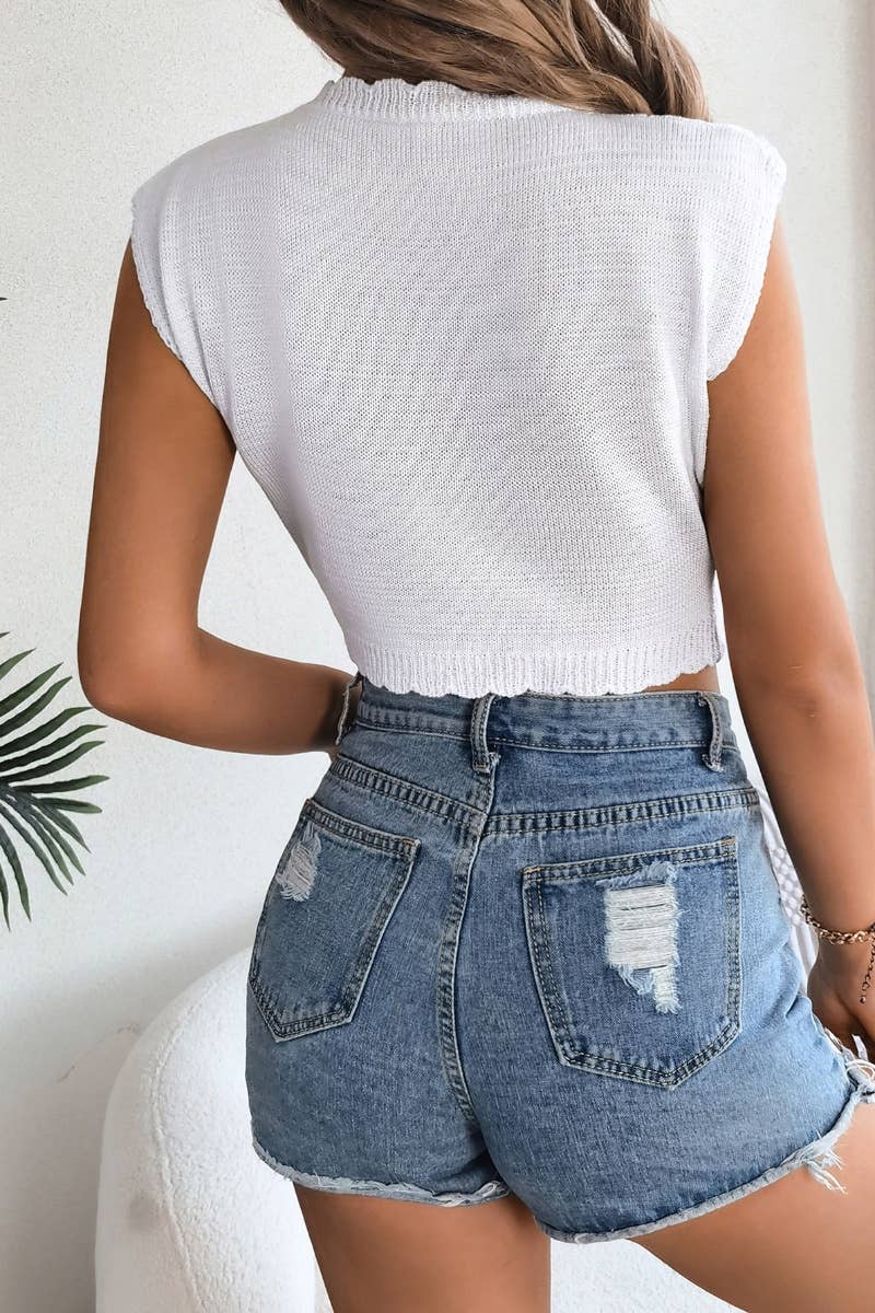 CWOV0298_SUMMER KNIT CUT-OUT SLEEVELESS CROP VEST TOP