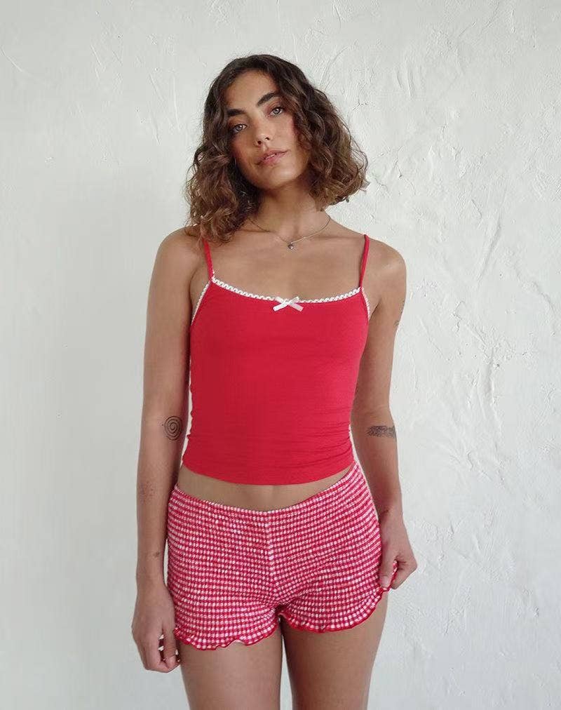 Contrasting color lace bow collage fitted vest