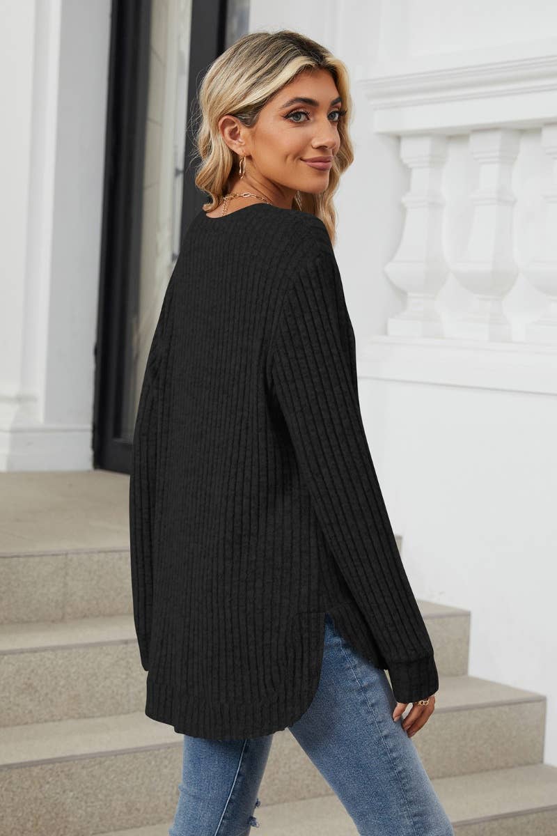 CWOSWL6562_CREW-NECK SOLID COLOR WOOLEN LONG-SLEEVED SWEATER
