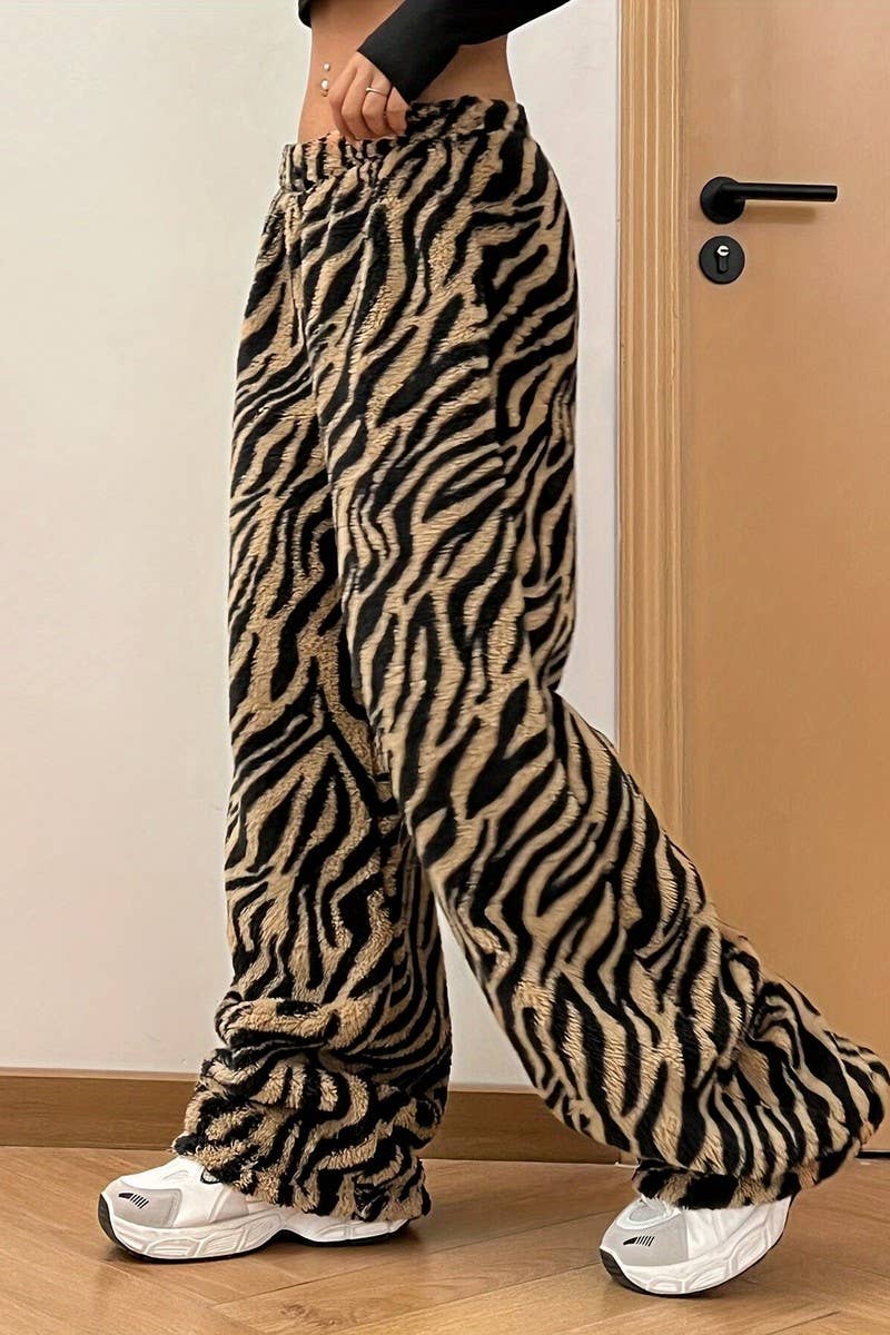 CWBLP1813_AUTUMN LEOPARD PRINT CASUAL WIDE-LEG TROUSERS