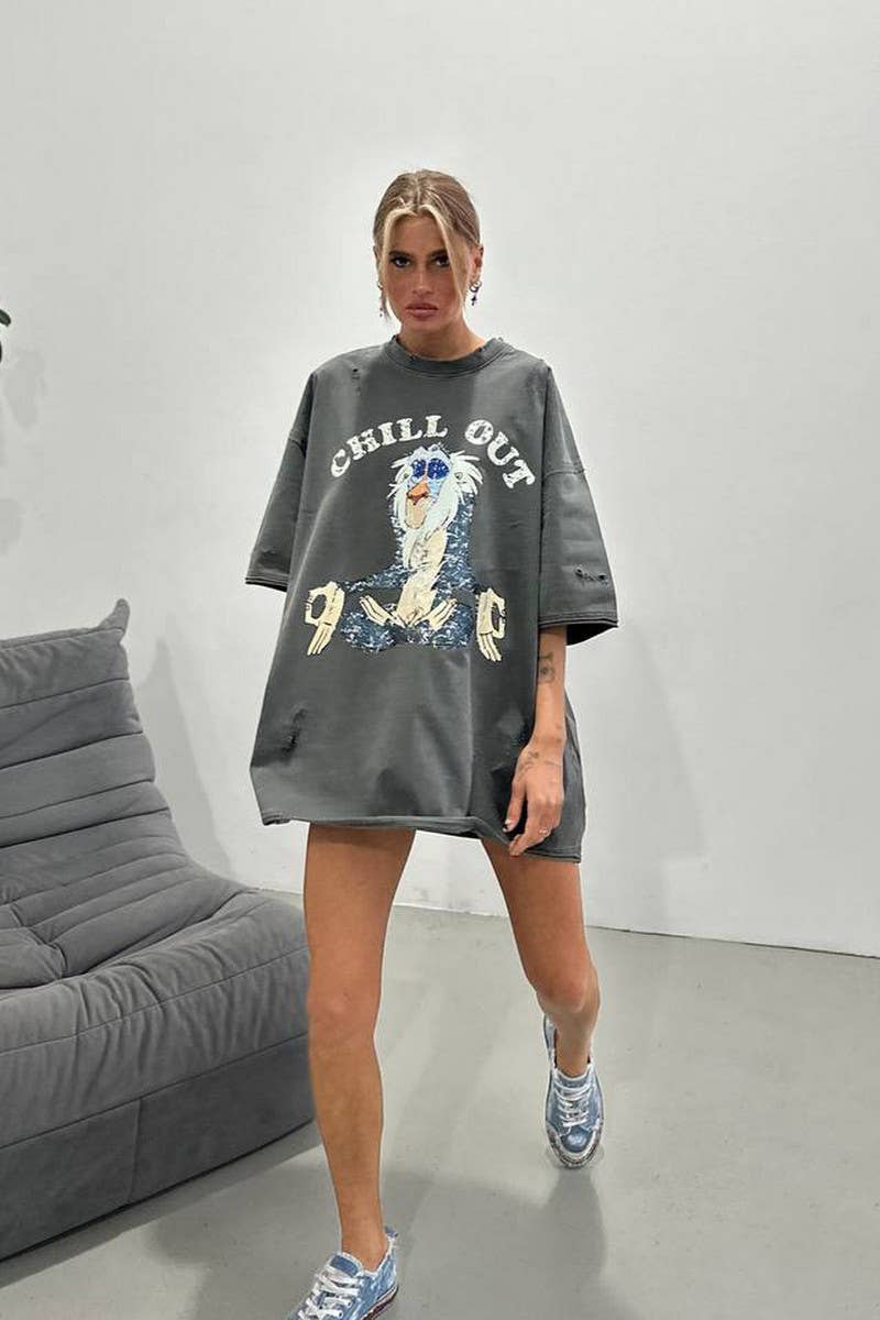 CWTTS1276_CARTOON PRINT OVERSIZED SHORT SLEEVE T-SHIRT