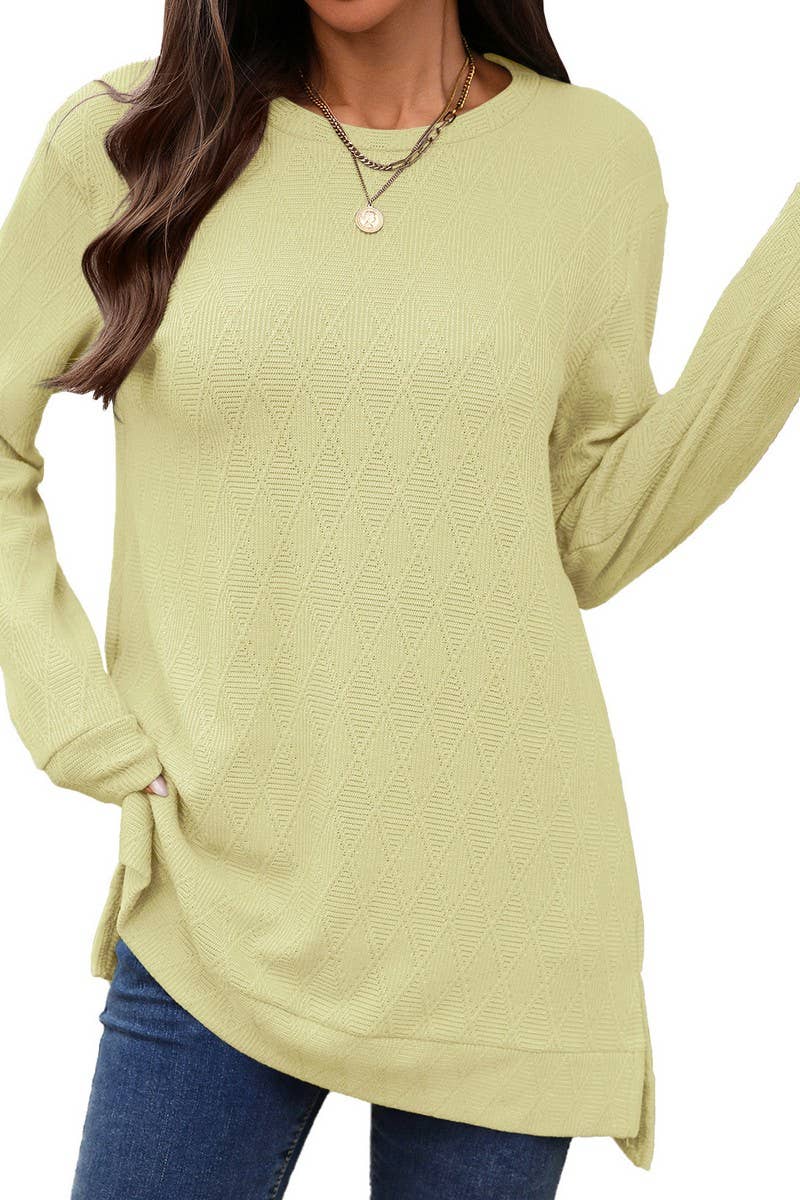 CWTBLL01293_CREW NECK SOLID KNIT LONG SLEEVE LOOSE TOP