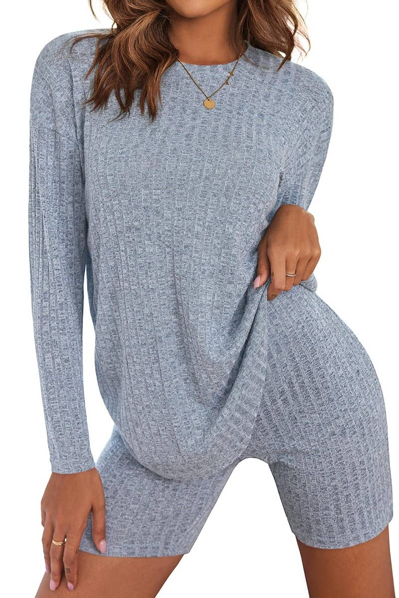 CWSS0865_CREW NECK LONG SLEEVE SWEATER AND SHORTS SUIT