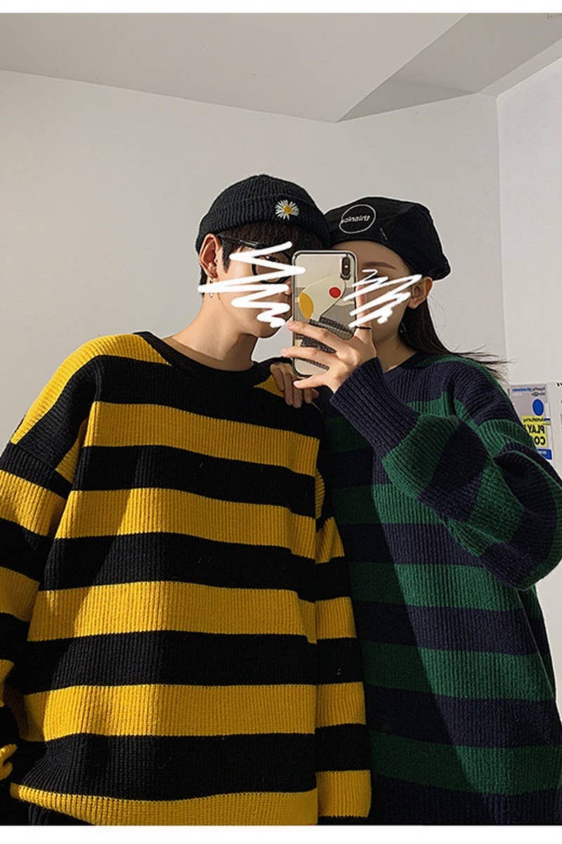 CWOSWL5737_CREW NECK LONG SLEEVE STRIPED KNIT SWEATER