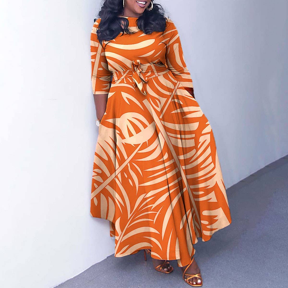FASHIONABLE LACE-UP PRINTED OVERSIZED DRESS