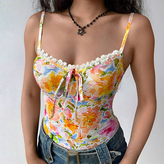 Dopamine-colored floral halter top