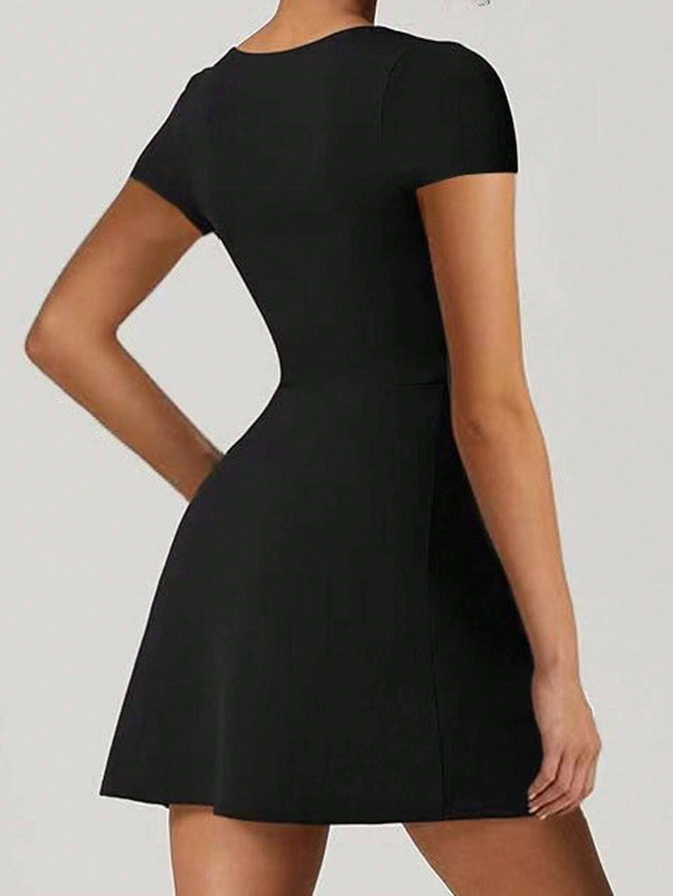 Elegant Square Neck A-Line Dress with Side Slit