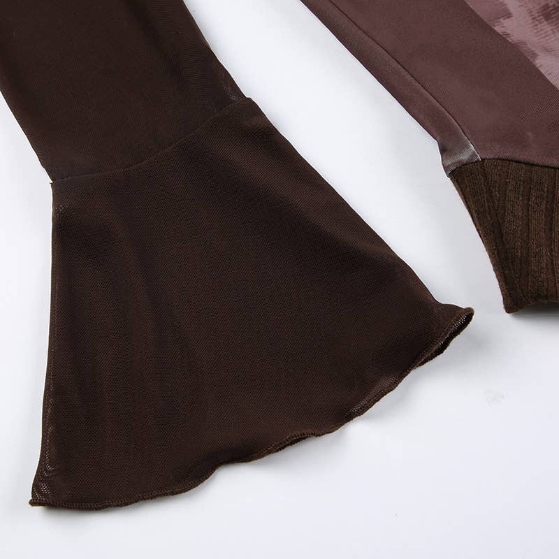 Dark retro printed flared sleeve T-shirt