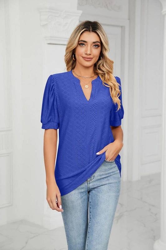 CWTSTS0358_V-Neck Short Sleeve Knit Top