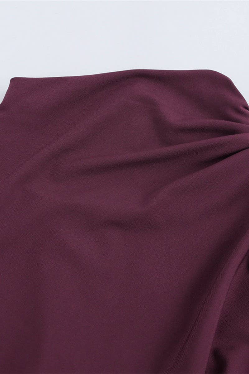 CWDMD4183_SOLID COLOR HALF TURTLENECK LONG PLEATED DRESS