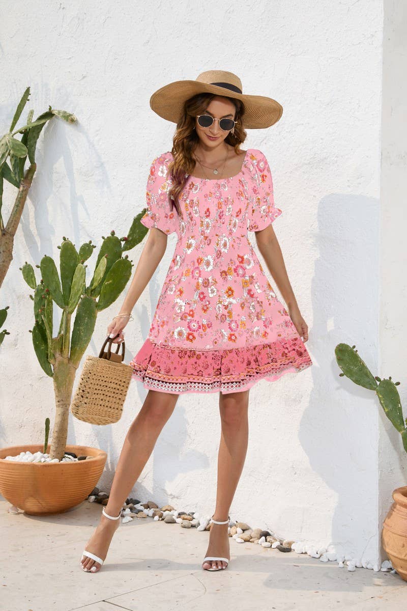 CWDSD4009_PRINT WAIST DRESS BOHO SHORT DRESS