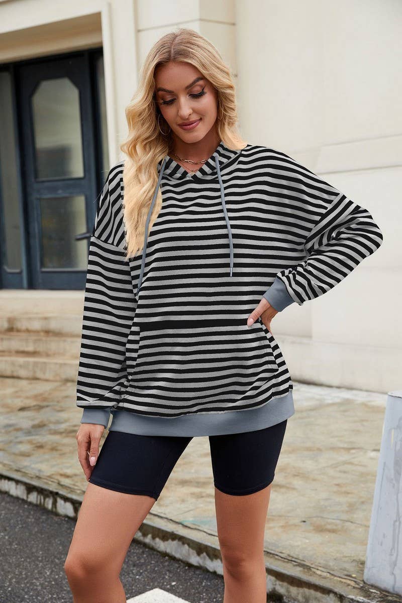 CWOHOL1112_STRIPED LOOSE HOODED CONTRAST COLOR SWEATSHIRT