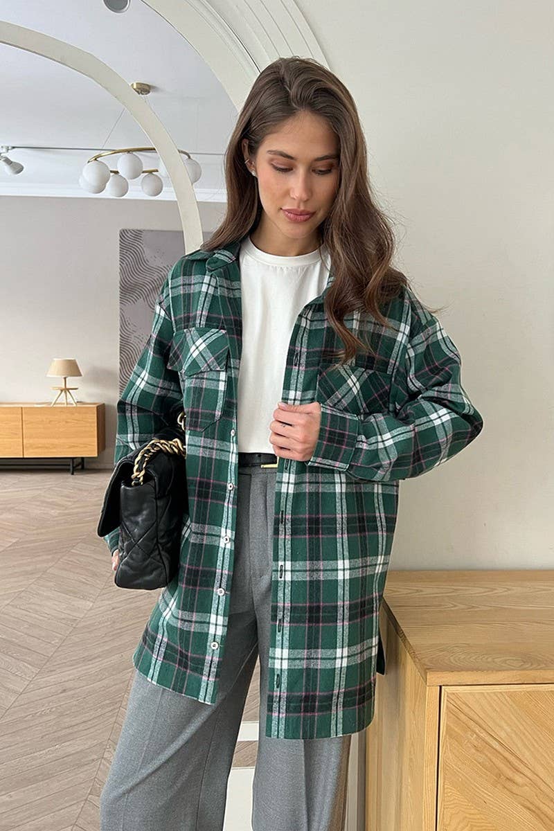 CWTBLL00612_GREEN PLAID COMMUTER LONG-SLEEVED CASUAL COATS