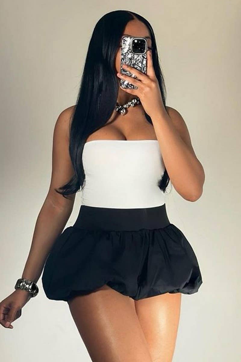 CWBSS0351_SOLID COLOR HIGH WAIST BUBBLE MINI SKIRT