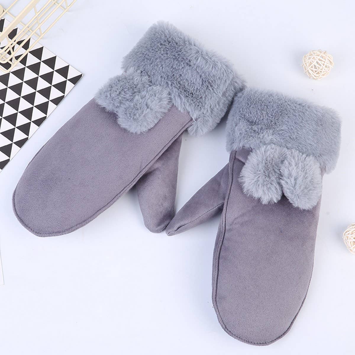 WINTER CUTE BUNNY EARS WARM FLANNEL GLOVES_CWAG0269