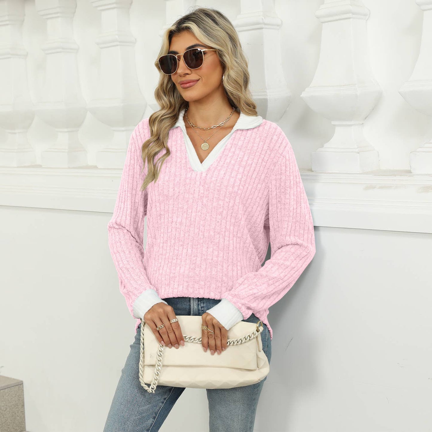 COLOR CONTRAST LAPEL LOOSE FUR PIT STRIP HOODIE