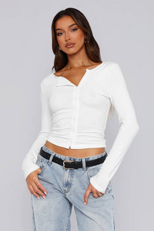 CWTTL2052_SUMMER HIGH-END BUTTON KNIT CARDIGAN TOP