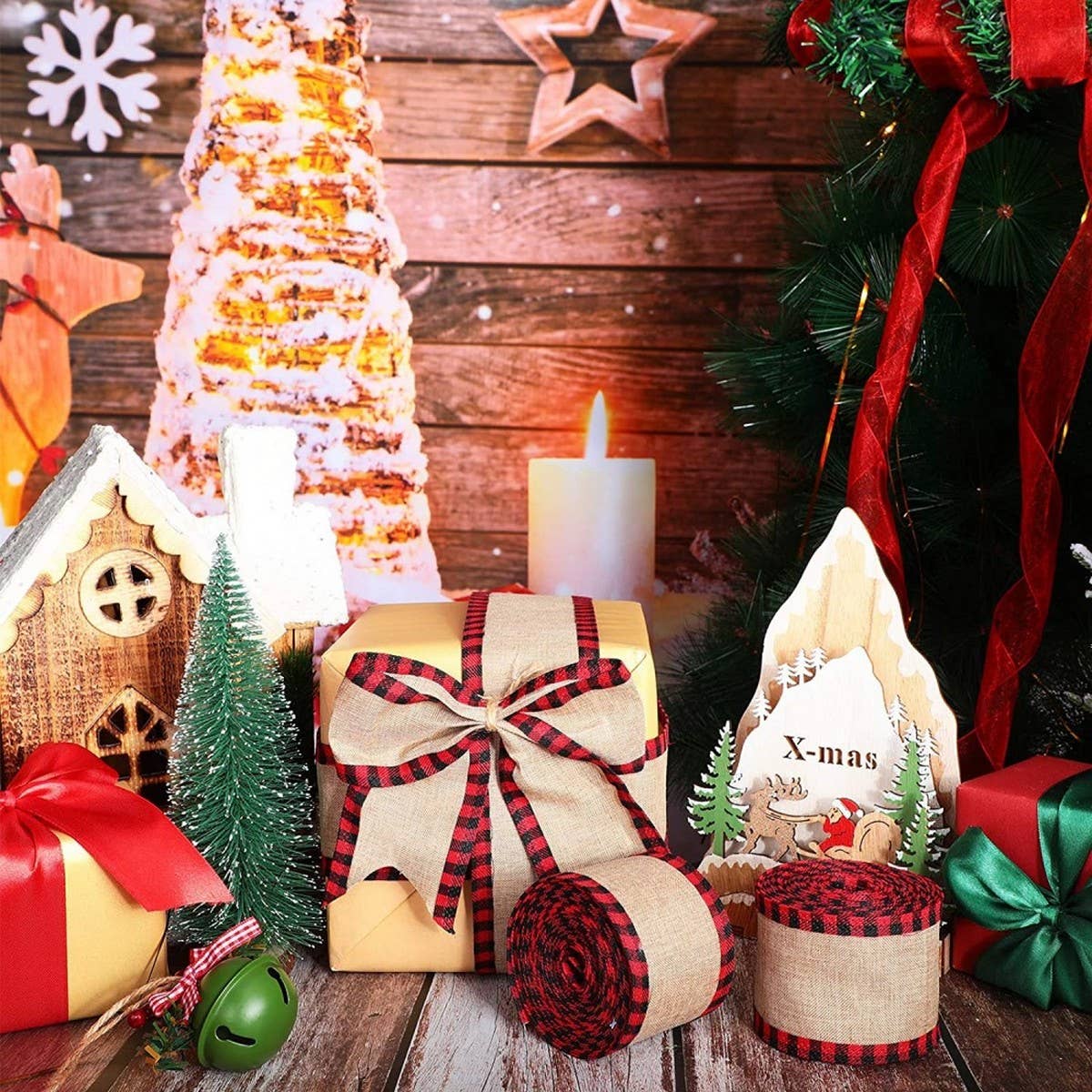 CWMM9408_CHRISTMAS PLAID HEMMING BOW DECORATIVE RIBBON