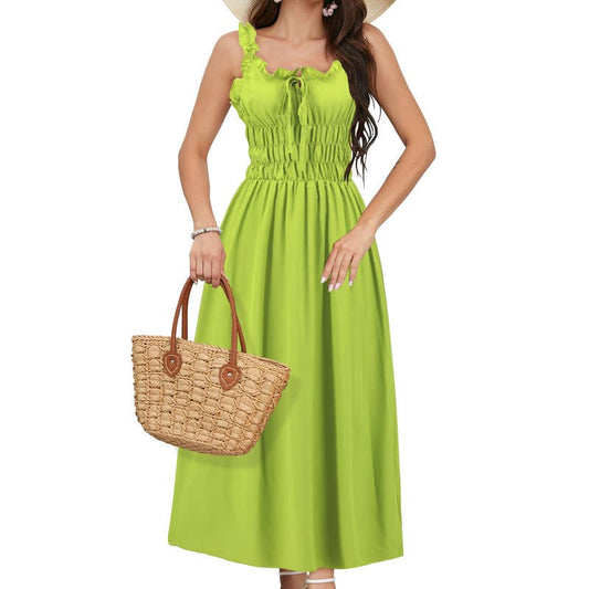 Casual Solid Color Waist-Tie Long Maxi Dress