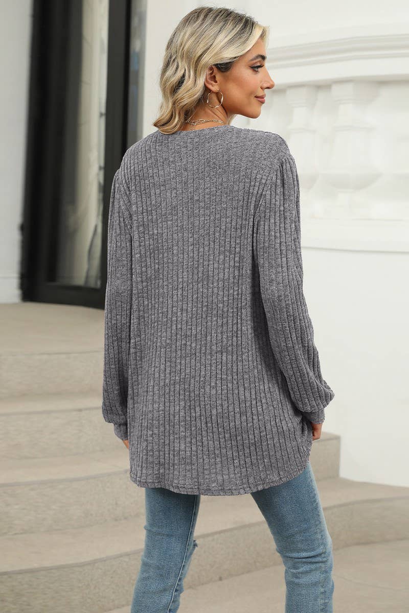 CWTBLL1118_CASUAL ROUND NECK POCKET PUFF SLEEVE LOOSE TOP