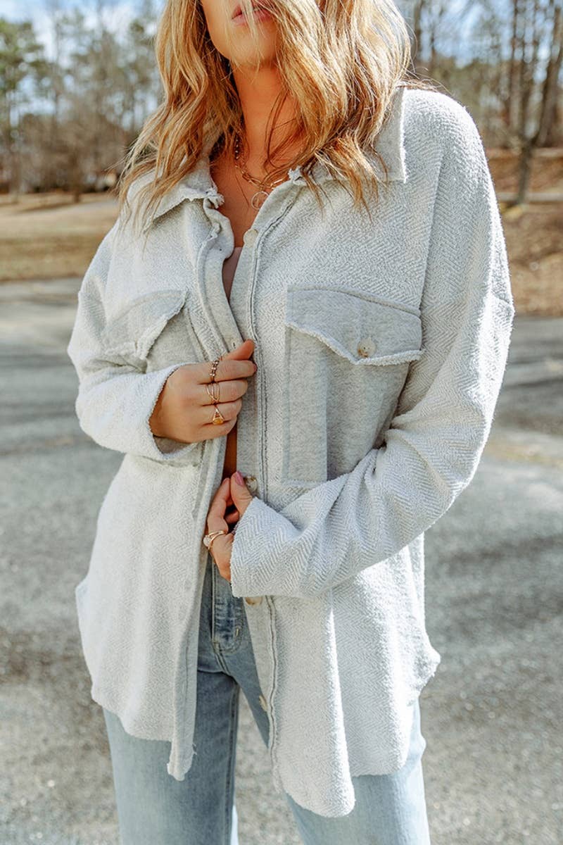 CWOCO1045_LONG SLEEVE JACKET WITH PLUSH POCKET BUTTONS