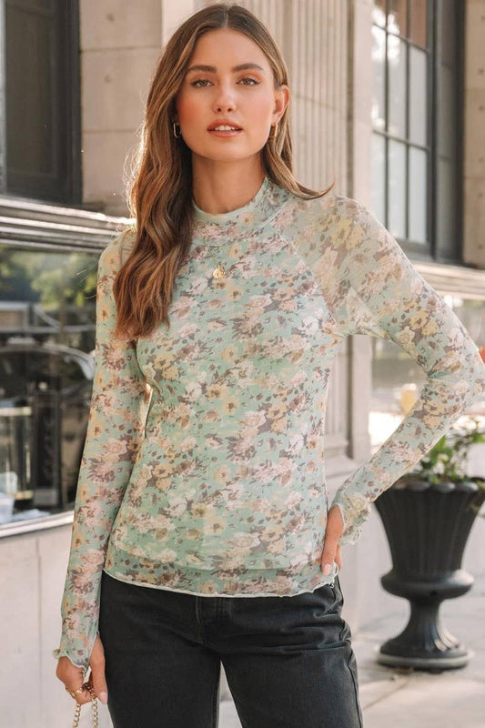 CWTBLL3694_HALF TURTLENECK PRINTED LONG SLEEVE T-SHIRT TOP