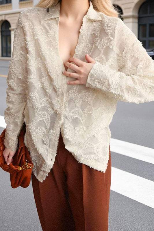 CWTSTL908_JACQUARD ELEGANT LONG-SLEEVED SHIRT TOP