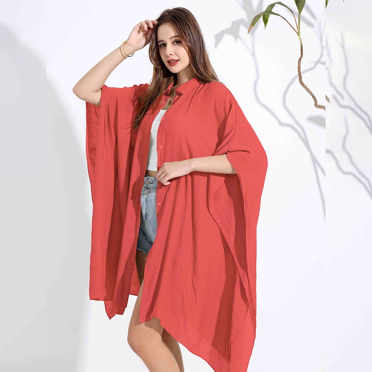 Bamboo Cotton Beach Shawl Sun Protection Cardigan_CWMM6303