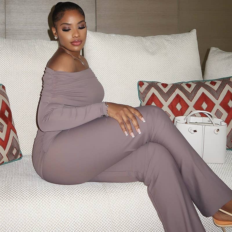 CASUAL SOLID COLOR PLEATED SHOULDER TOP ONESIE