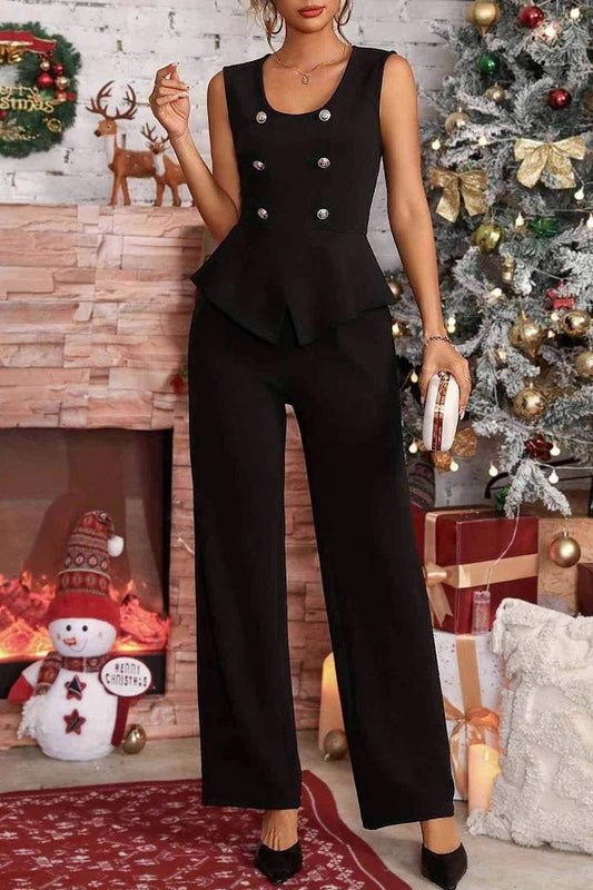 CWSS1130_TEMPERAMENT U-NECK VEST AND TROUSERS TWO-PIECE SET
