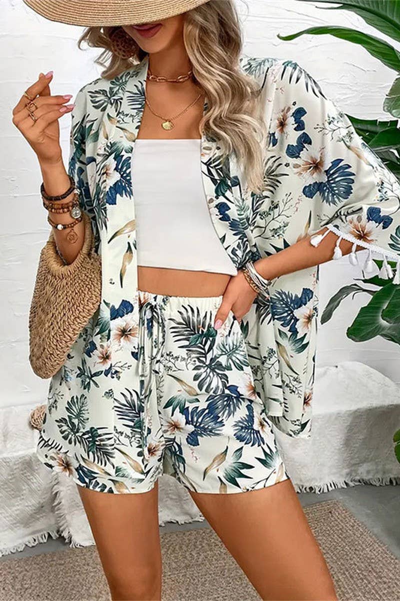 CWSS1124_LOOSE BEACH PRINTED TASSEL SHORT TWO-PIECE