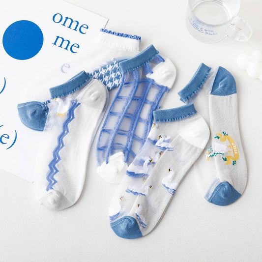 PEACH PRINT SHORT COLORED TRANSPARENT SOCKS_CWMS0400