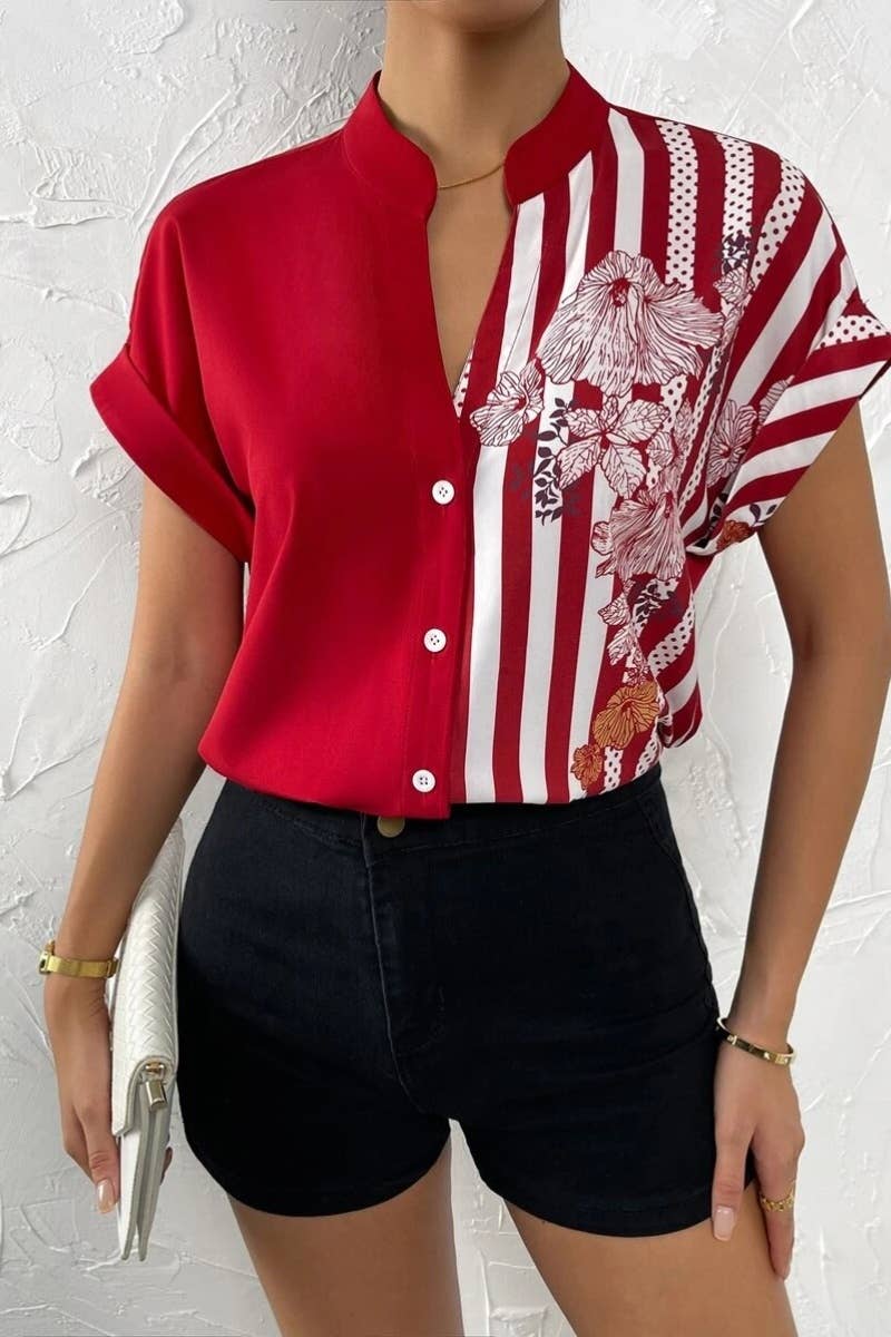 CWTSTS0460_SUMMER COLOR CONTRAST SHORT-SLEEVED SHIRT TOP