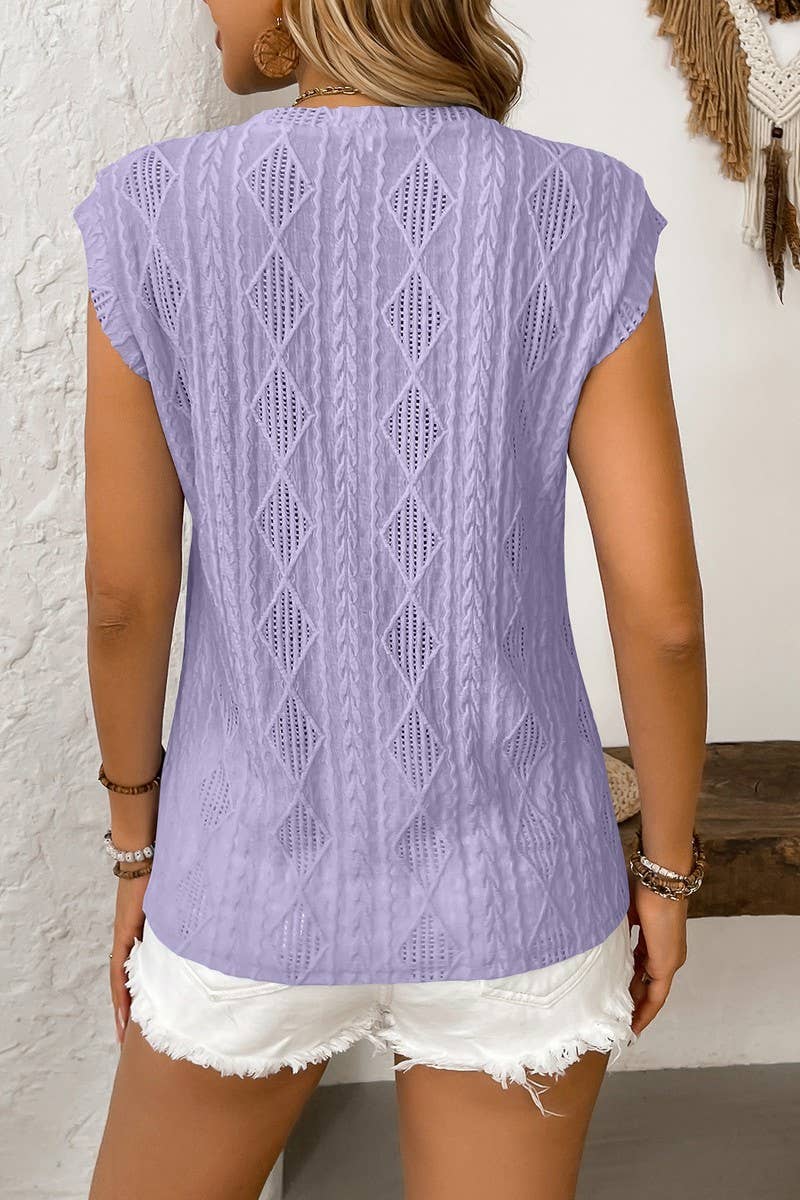 CWTBLS1615_ROUND NECK JACQUARD LOOSE T-SHIRT VEST