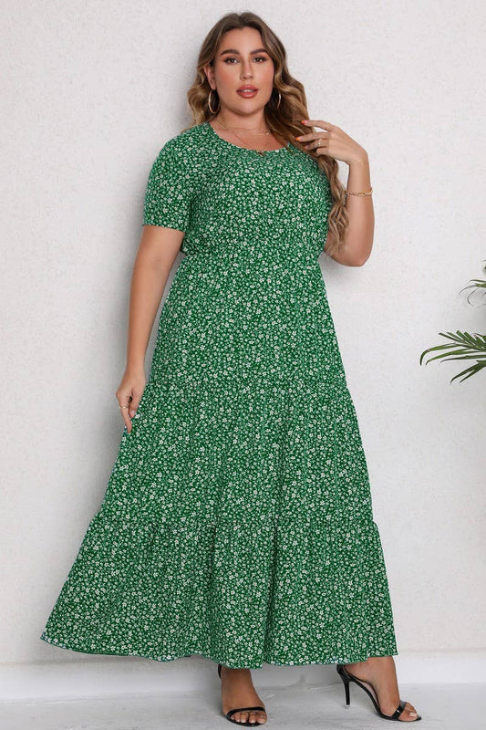CWDMD3209_PLUS SIZE PRINTED ROUND NECK MAXI DRESS
