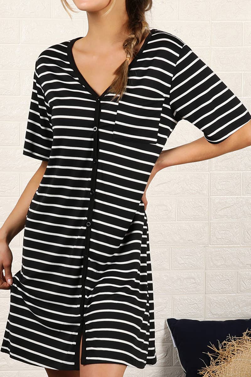 CWDSD10357_SHORT SLEEVE BUTTON DOWN SLEEPWEAR DRESS