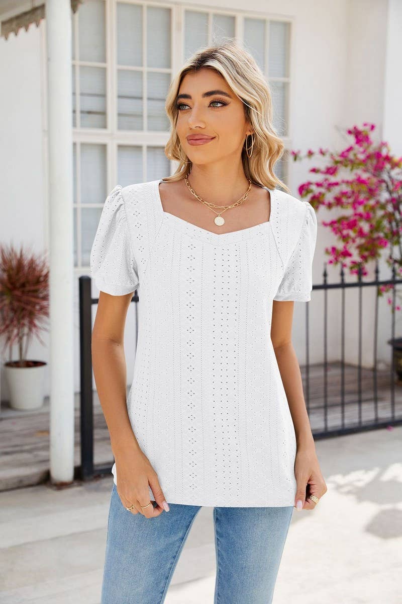 CWTTS0826_Sweetheart Neck Short Sleeve Knit Top