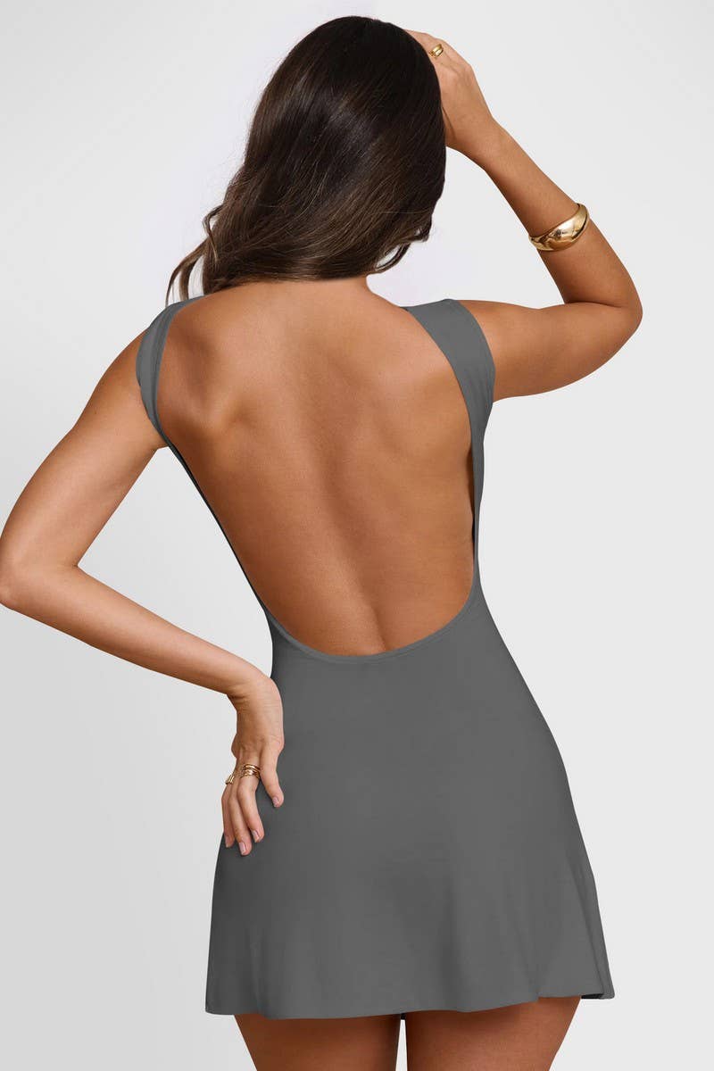CWDSD8600_SOLID COLOR BACKLESS SEXY SLEEVELESS DRESS