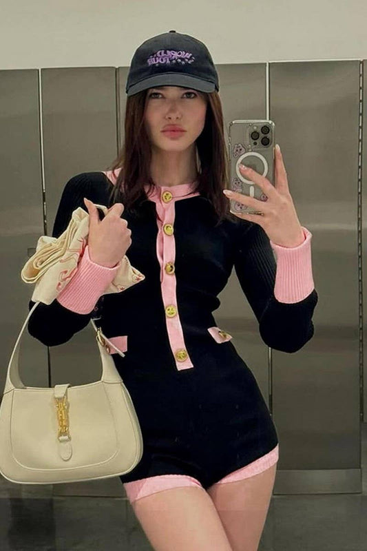 CWSJS1288_SLIM-FIT KNITTED CONTRAST LONG-SLEEVED JUMPSUIT