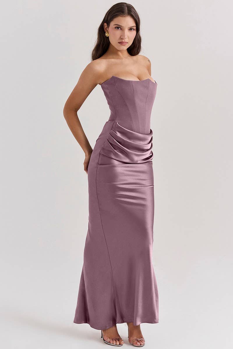 CWDMD5492_STRAPLESS BONED FITTED SOLID COLOR MERMAID DRESS