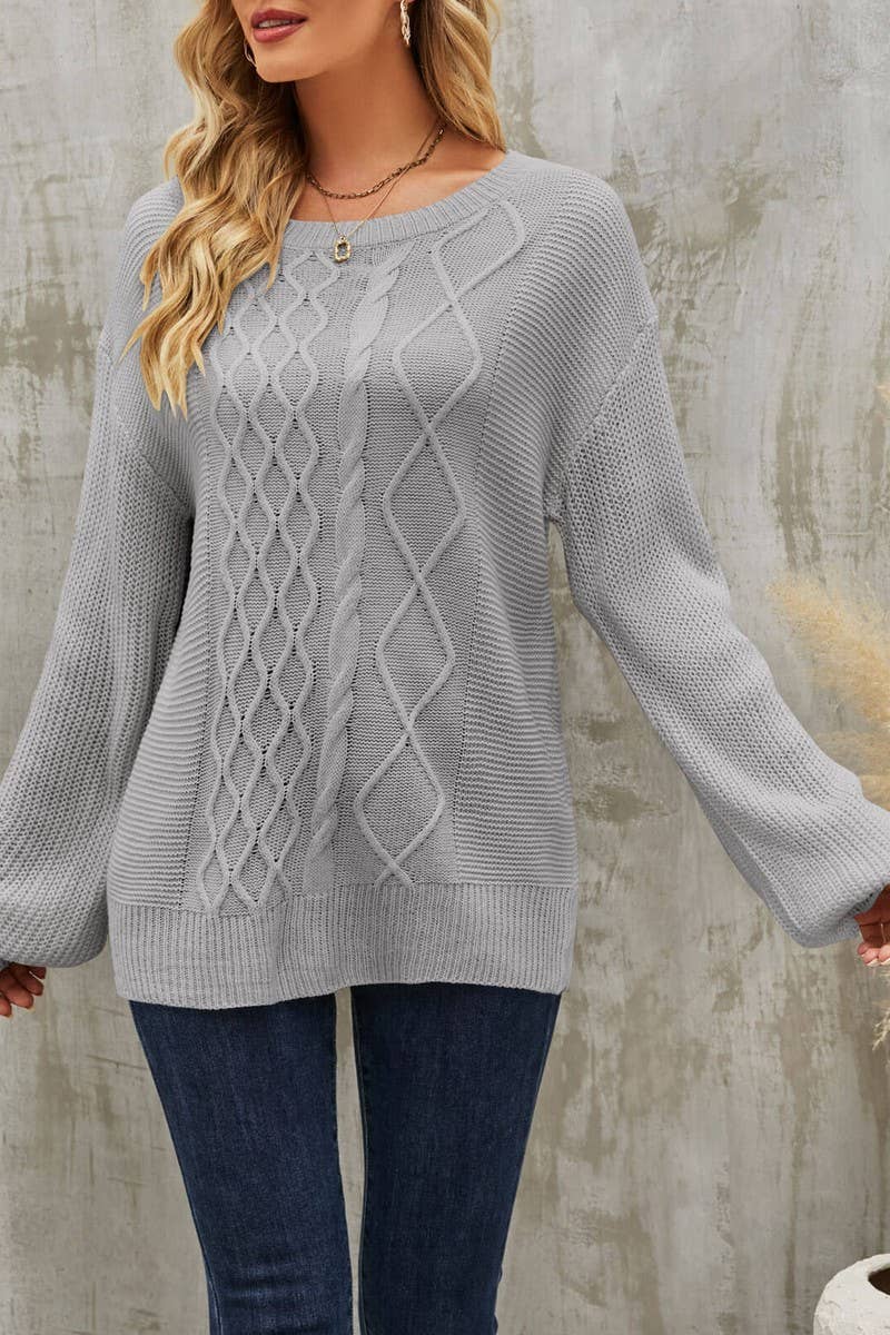 Crew-neck twist solid color knit sweater
