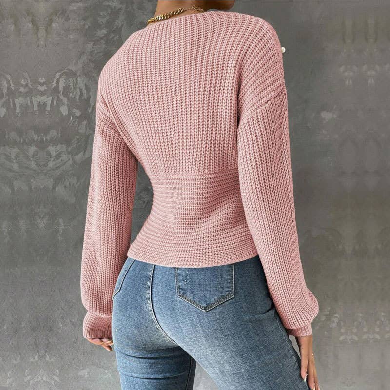 Beaded one-shoulder slimming knitted sweater