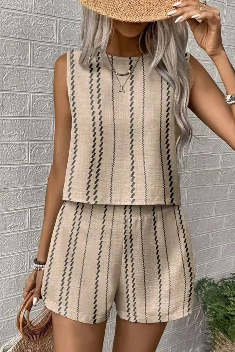 CWSTB2054_CASUAL STRIPED SLEEVELESS TANK AND SHORTS SET