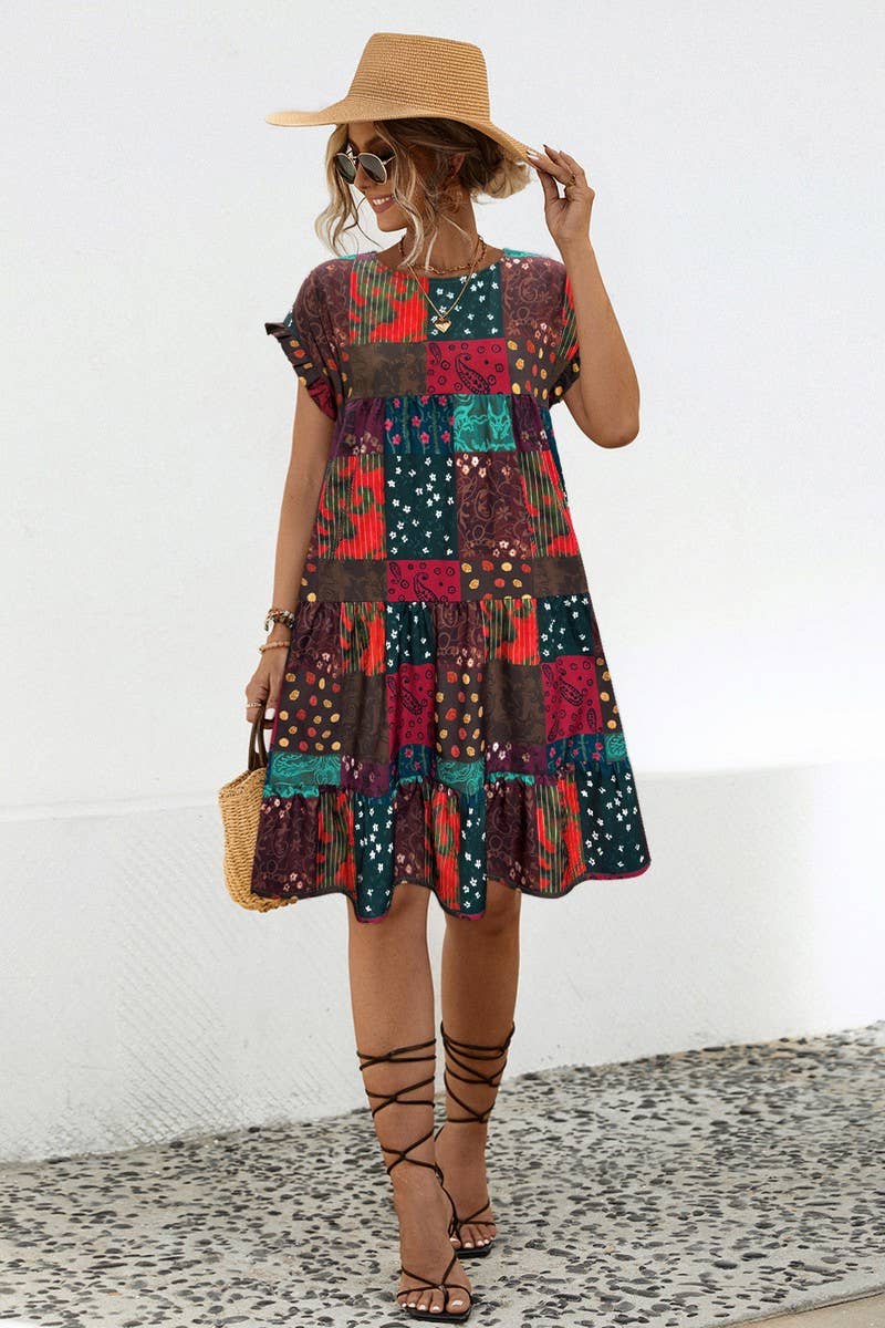 CWDSD4902_PRINTED LOOSE GATHERED DRESS