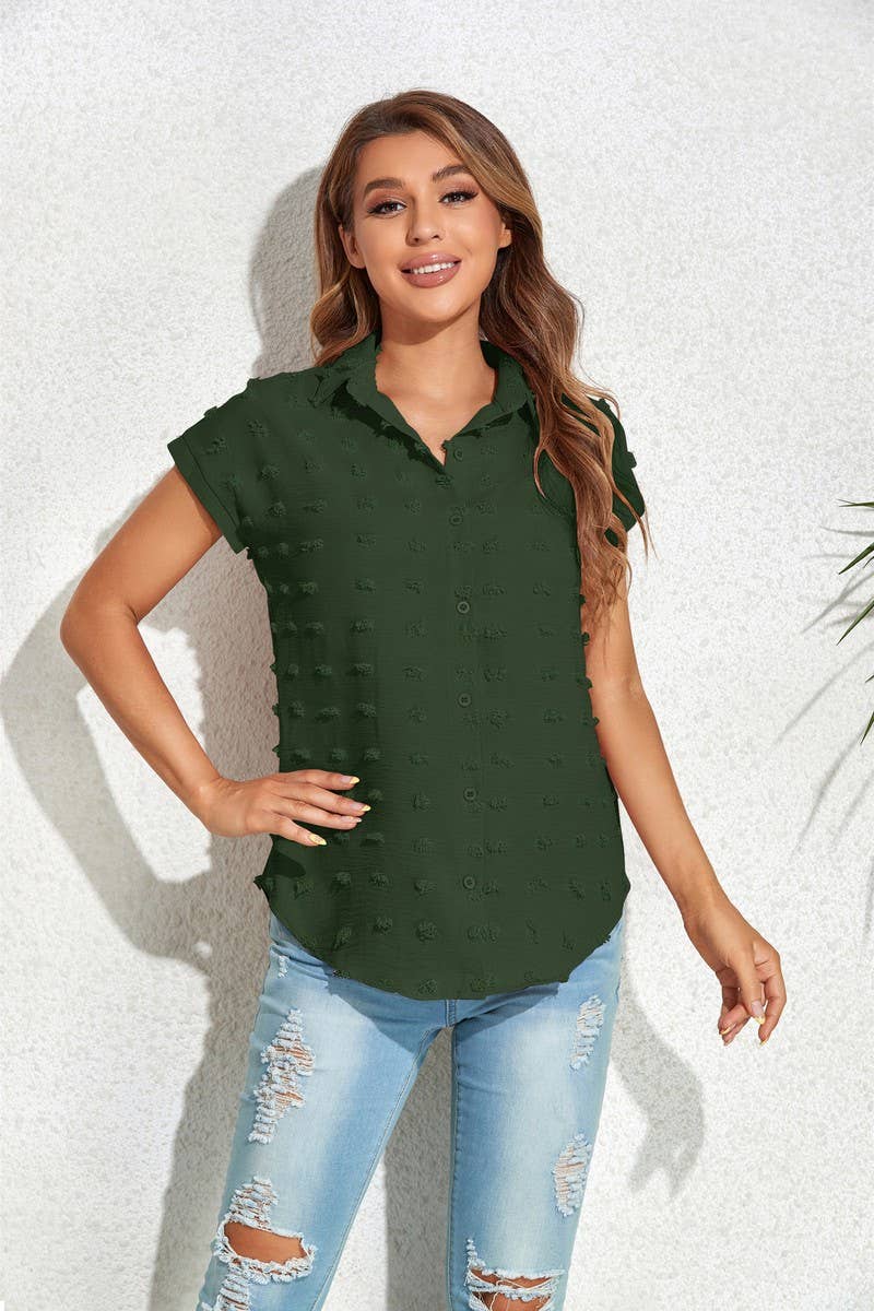 CWTBLS0614_ BUTTON SHORT SLEEVE SHIRT BLOUSE TOP