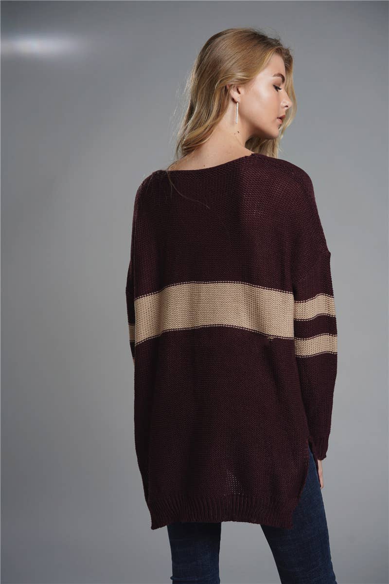 CWOSWL1420_V-Neck Long Sleeve Pullover Sweater